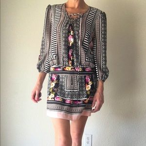 💐Cute floral boho drop waist mini dress